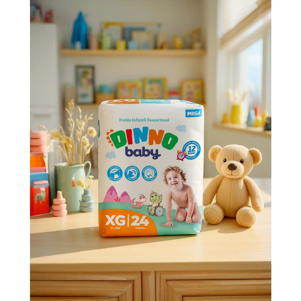 Fralda Dinno Baby Mega P M G XG XXG | Até 12h de Proteção com