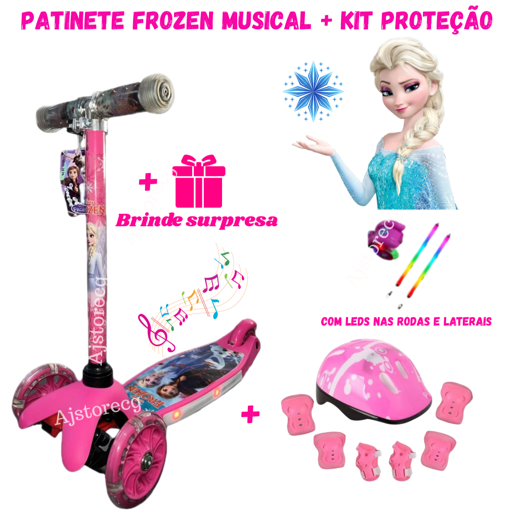 Patinete Frozen 3 rodas com Rodas em Led com caixa personalizada ...