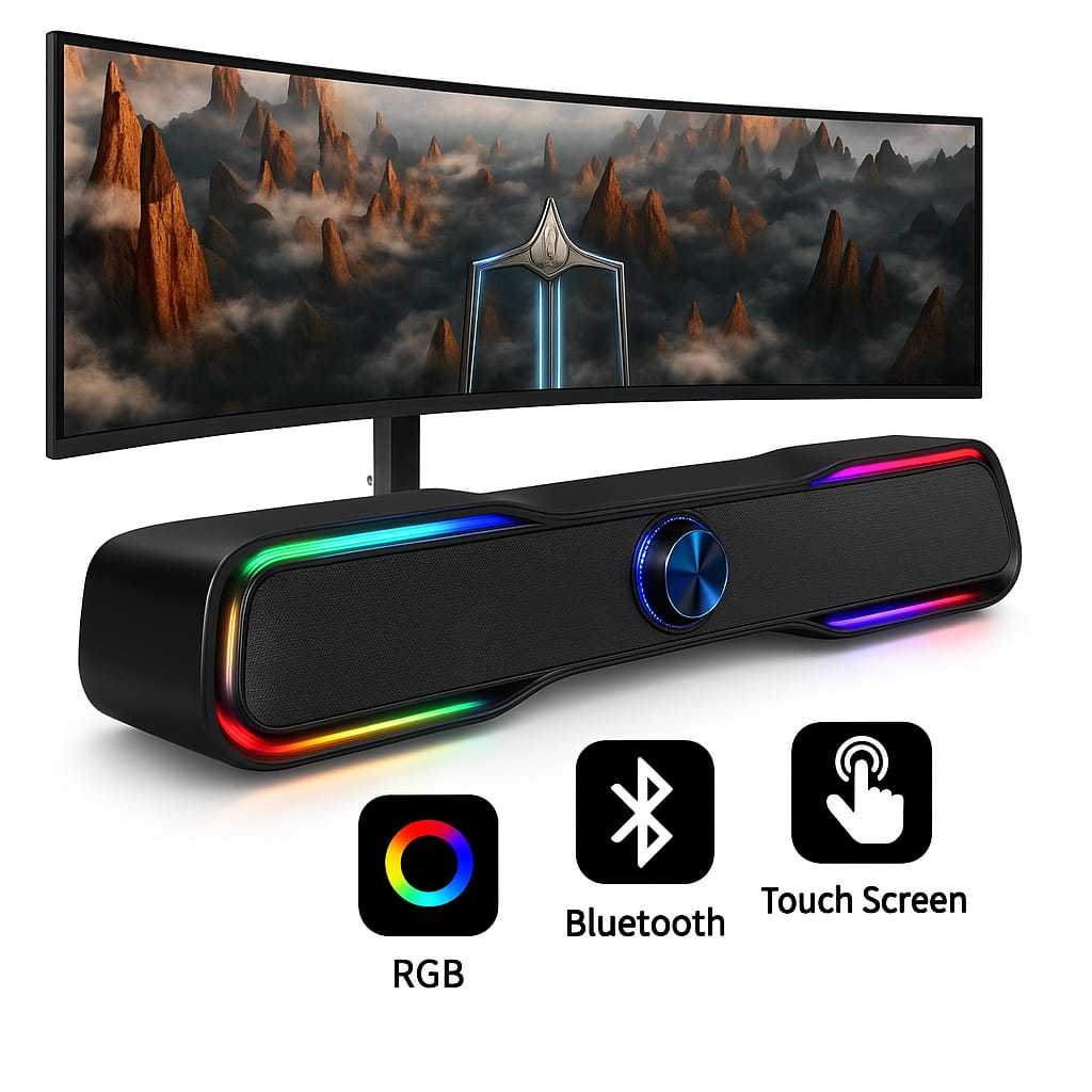 Caixa De Som Gamer Bluetooth Soudbar Touch Screen Rgb Para Tv Smart e Pc
