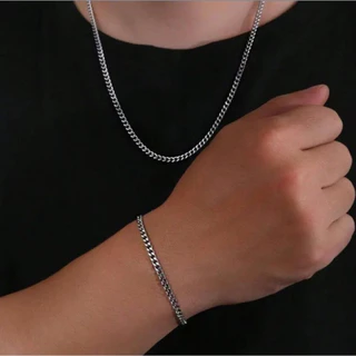 Conjunto Corrente e Pulseira Masculino em Aço Inox 316L Antialérgico