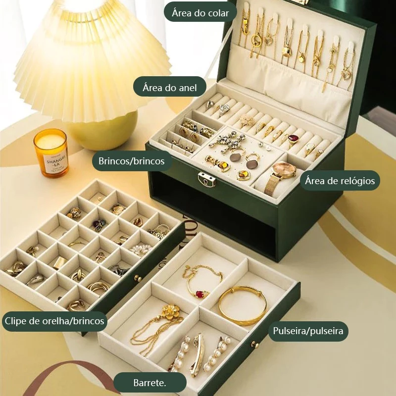 Detalhes internos da caixa de joias