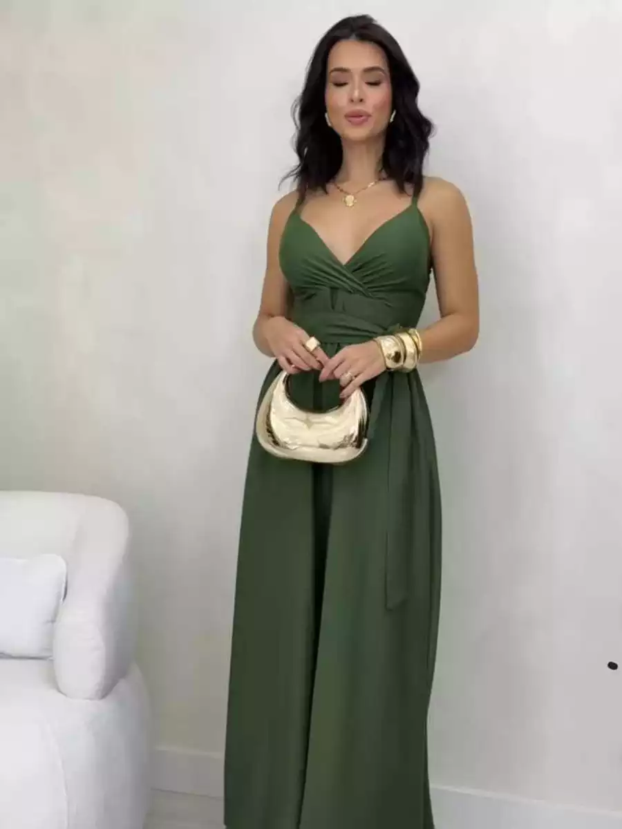 Vestido Longo Duna linho Elegante Alcinha Feminina Lastex Nas Costas Luxo Para Festa