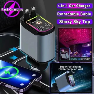 2025 Novo Carregador de carro retrátil, carregador rápido de para carro 4 em 1 para iPhone e Android em Oferta na Shopee