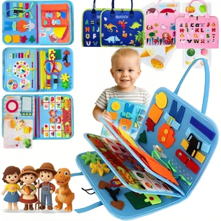 Tabuleiro Montessori Busy Board Sensorial Maleta Portátil - Brinquedo Educativo 1 Anos+ Viagem/ Pré-Escolar Aprendizado