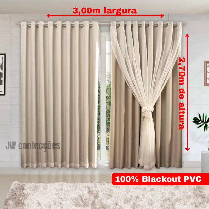 Cortina Blackout PVC Com Tecido voil LISO 3,00 × 2,70 Alta Qualidade SALA E QUARTO, OFERTA RELAMPAGO | Shopee Brasil