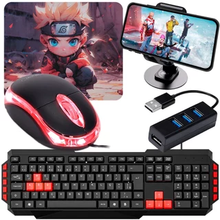 Kit Gamer Celular com Teclado ABNT2, Mouse Óptico e Suporte | Tipo C ou V8 em Oferta na Shopee