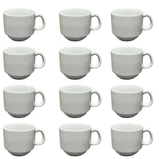 Jogo Caneca Porcelana Empilhavel Xícara Café Chá Hotel Padaria Branca Lisa