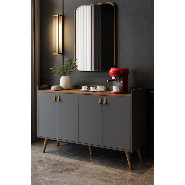 Foto de Armario Aparador Buffet Cantinho do Café Hall de entrada 4, 3 e 2 Portas Pé Palito Puxador Couro