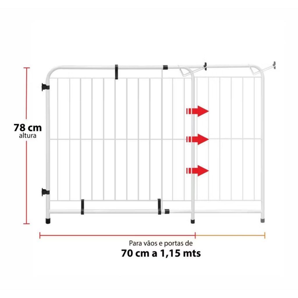 Portão Expansivo Extensivo Proteção 70 a 115 cm Cachorro Cães Pet