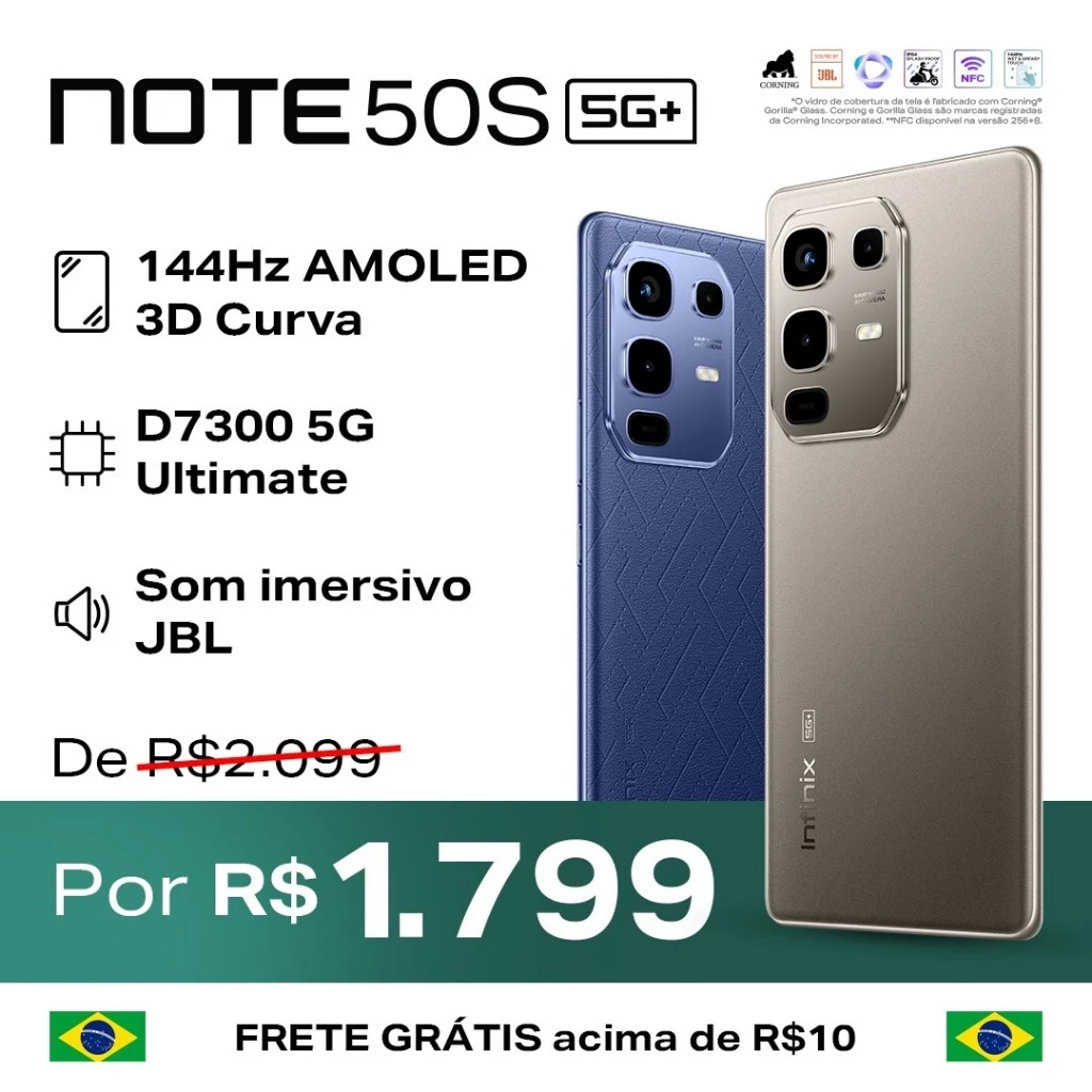 Melhores Celulares Intermediários de 2025 <img src="https://deo.shopeemobile.com/shopee/shopee-pcmall-live-sg/productdetailspage/d35d840bd7617cd29fc5.svg" alt="mall inline badge">Infinix Note 50S 5G 256GB/8GB RAM, Processador Dimensity 7300 Ultimate, Câmera 64MP, Bateria 5200mAh Versão Global<br>