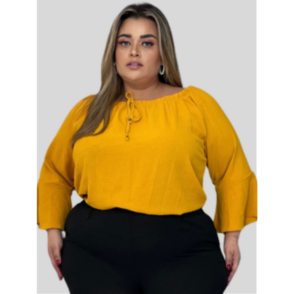 Blusa Feminina Plus Size Manga 3/4 de Tecido. | Shopee Brasil