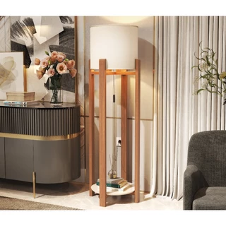 Luminária de Chão Moderna em Madeira com Cúpula Elegante Iluminação Aconchegante para Sala de Estar em Oferta na Shopee