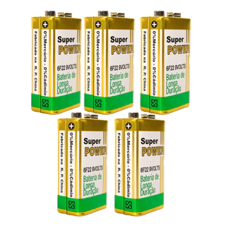 KIT 5 Bateria 9v Super Power 6f22 - P/ Controle, Caixa de Som, Vídeo Game, Lanternas e Aparelhos