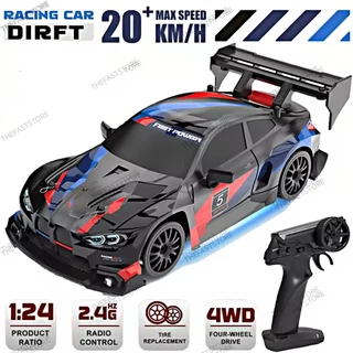 Carrinho de controle remoto recarregável BMW M4 Drift RC com neon corrida 4WD tração quatro rodas