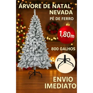 Arvore De Natal Nevada Linha Premium 1.80m Pé de Ferro Com 800 Galhos Natalina Floco de Neve Enfeite