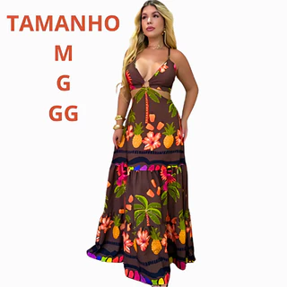 Vestido Longo Feminino estampado Casual Fresquinho Detalhe Amarração Nas Costas Ideal  para lá playa em Oferta na Shopee