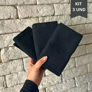 Kit 3 Panos de Prato Preto Liso Tecido Pé de Galinha 100% Algodão com Bainha Premium Grande Gourmet