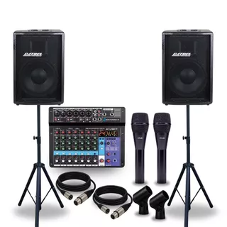 Kit 2 Caixas Som 400w Ativa Passiva Acustica Profissional + Mesa 8 Canais + Microfone Fio Dylan + Suporte Pedestal Tripe