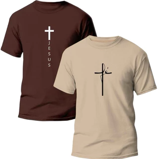 Kit 2 camisas Jesus Fé 100% algodão 30.1