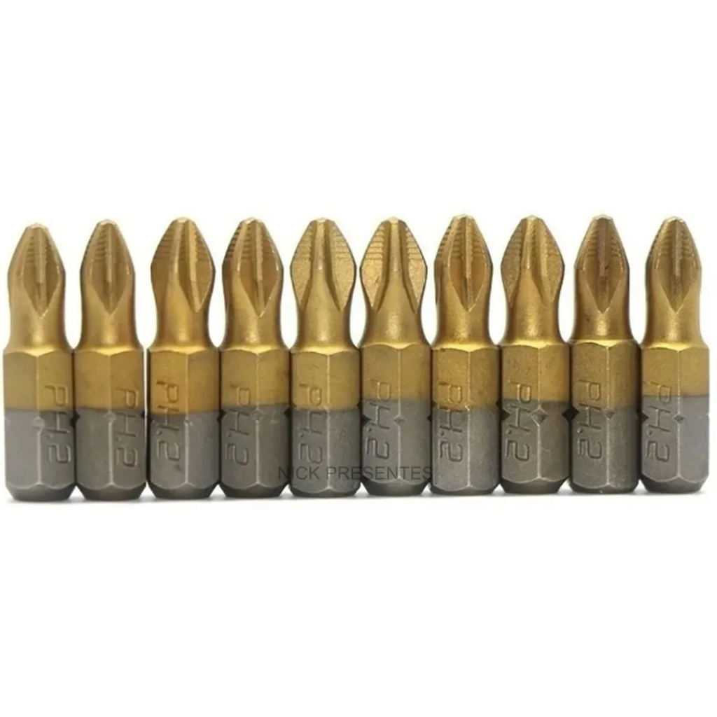 Conjunto com 10 pecas de Bits 25mm Philips S2 PH2 revestidas de Titanio ...