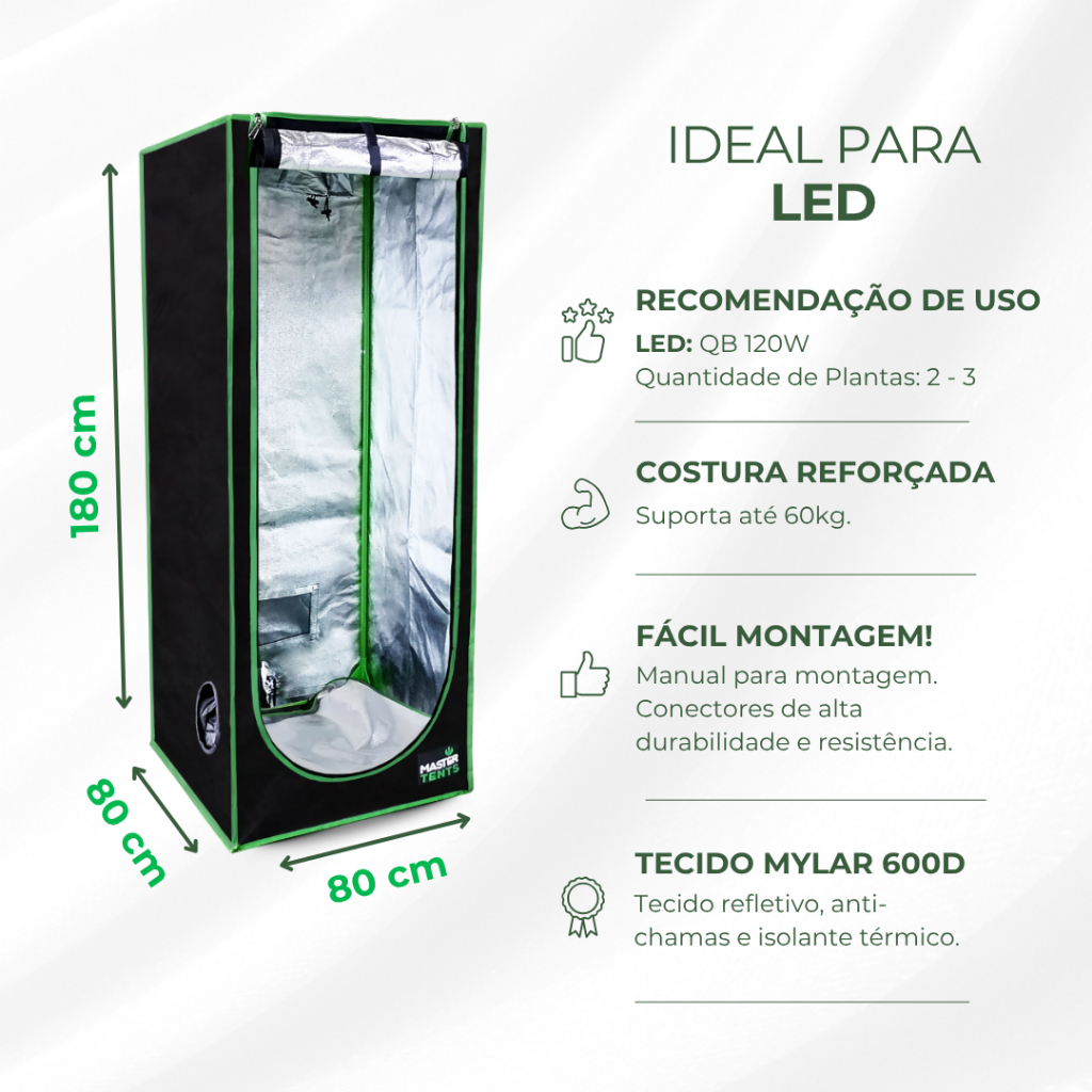 Kit Cultivo Grow Estufa Tenda Grow 80x80x180 + Led Quantum Bar Qb