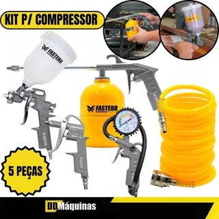 Kit Acessórios Para Compressor 5 Peças Com Pistola De Gravidade FST033 - FASTERR