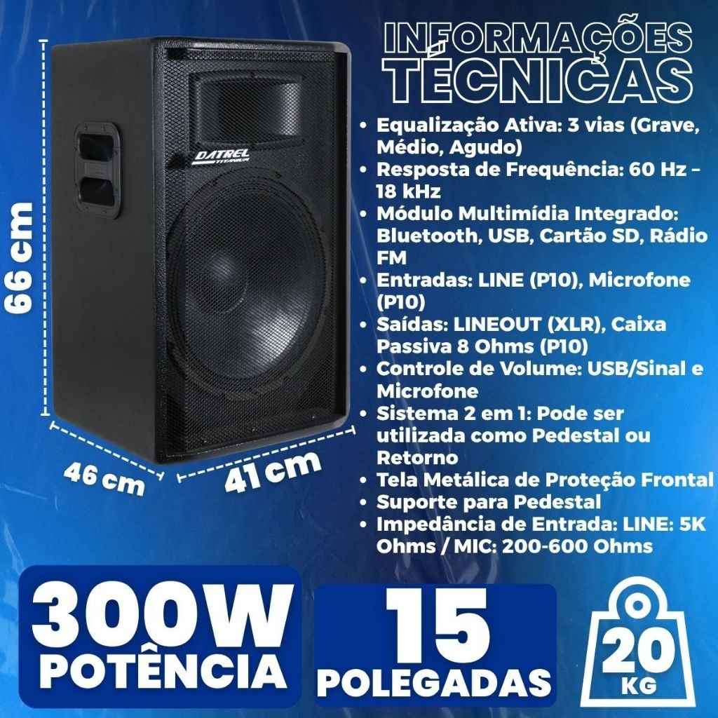 Caixa Som Datrel 300W Ativa 15 Driver Titanium Profissional