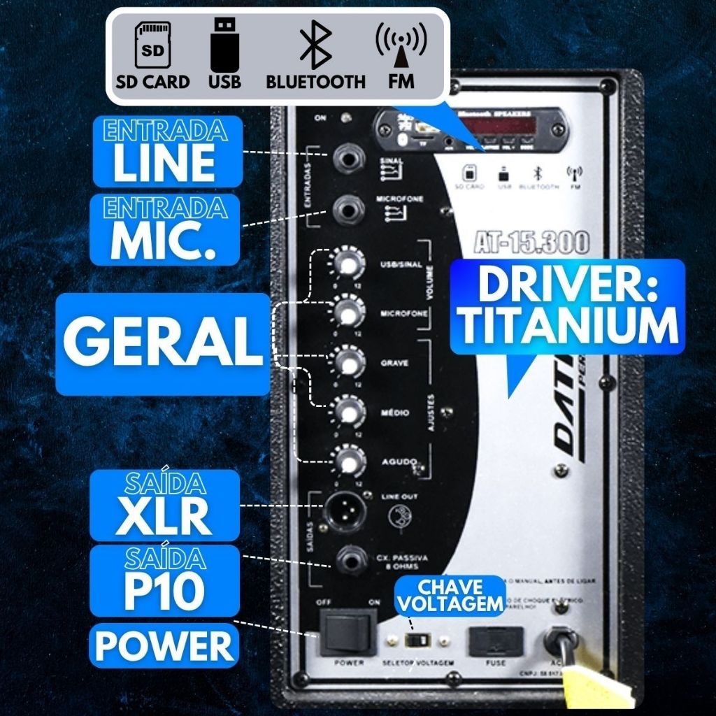Caixa Som Datrel 300W Ativa 15 Driver Titanium Profissional