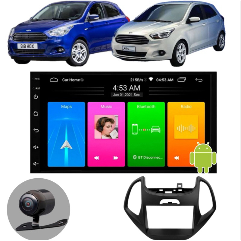 Central Multimídia Android Auto CarPlay Sem Fio GPS Ford Ka 2014 2015 ...