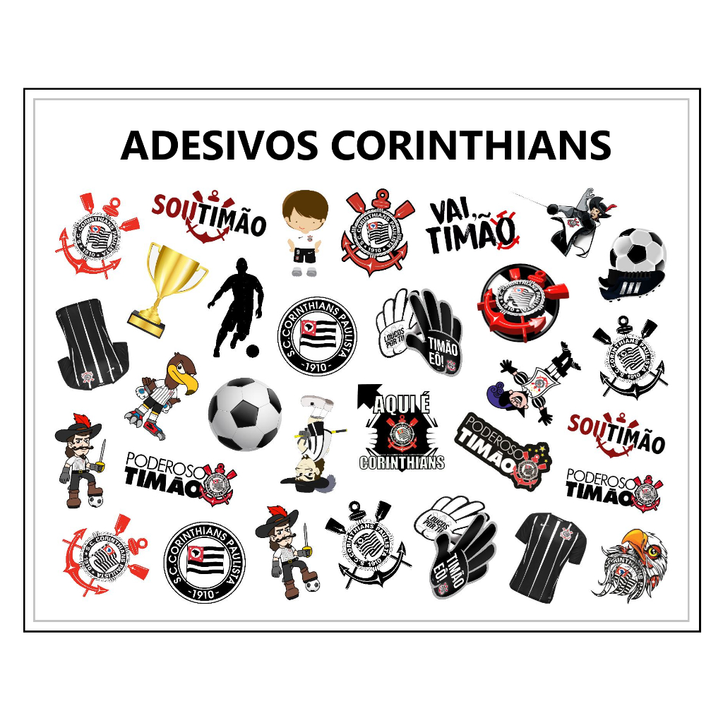 ADESIVOS FUTEBOL TIME CORINTHIANS COLEÇÃO - AUTO COLANTE - CARTELA C ...