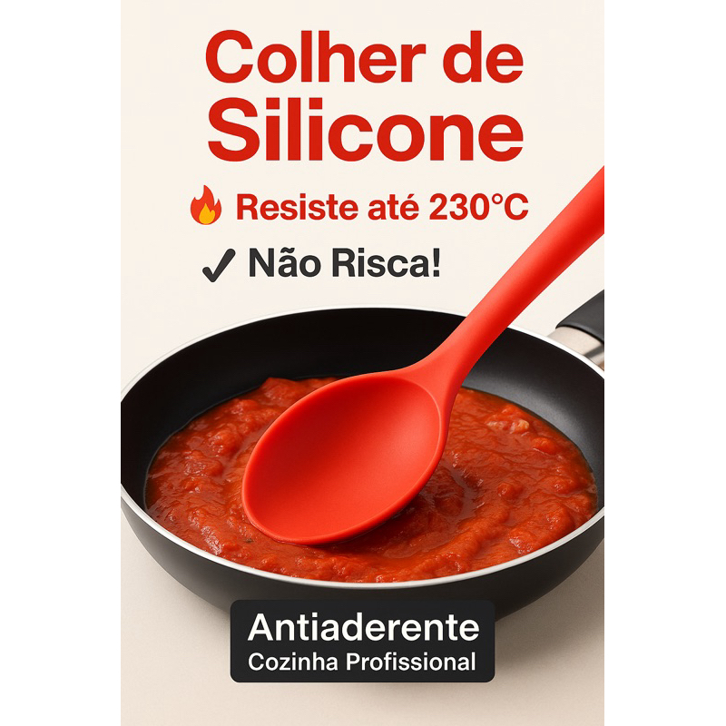 Colher de Silicone 27 cm p/ Panelas Antiaderentes | Resiste 230°C | Não ...
