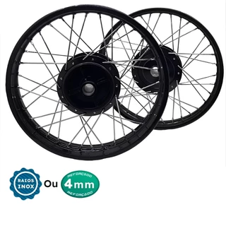 Par Roda Aro Cubo Preto Biz 100 Biz 110 Biz 125 Raios 4mm ou Inox Montada