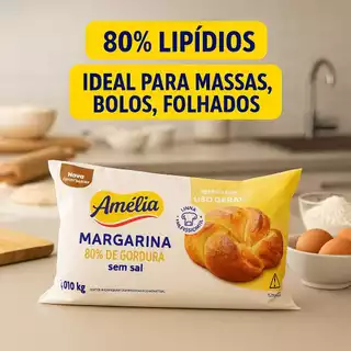 Margarina 1kg para Folhados Confeitaria Gordura Profissional Validade Longa