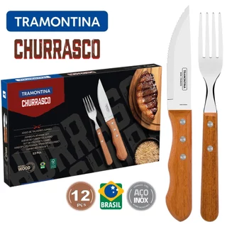 Jogo para Churrasco Tramontina Jumbo 12 Peças em Aço Inox e madeira Natural em Oferta na Shopee