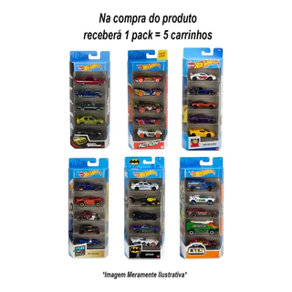 Pack Hot Wheels Kit Pacote Com 5 Carrinhos Sortidos Mattel SEM OPÇÃO DE ESCOLHA