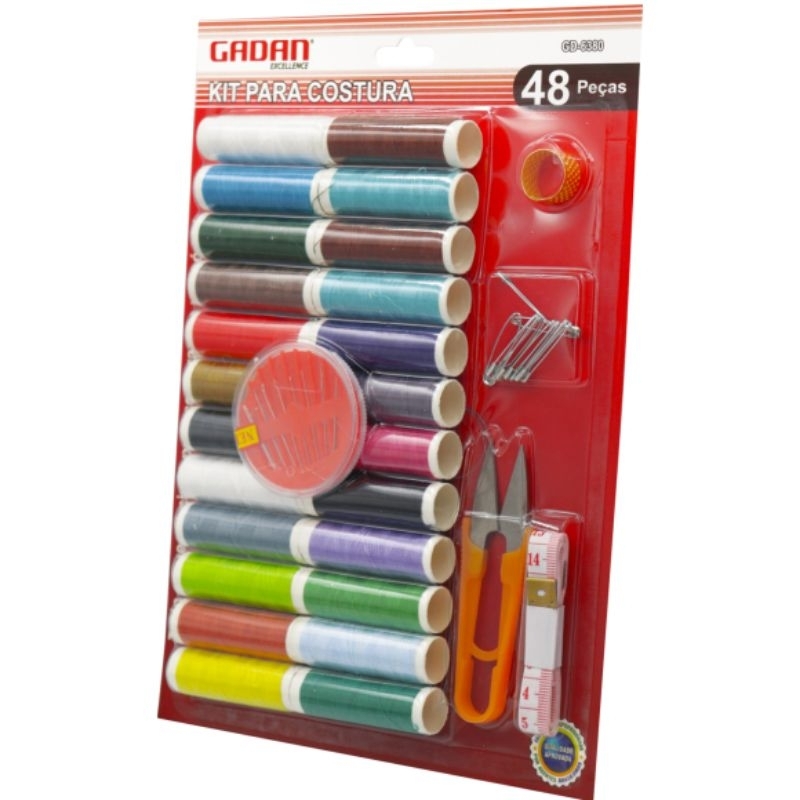 Kit para Costura 48 Peças Completo com agulhas para Reparos linhas