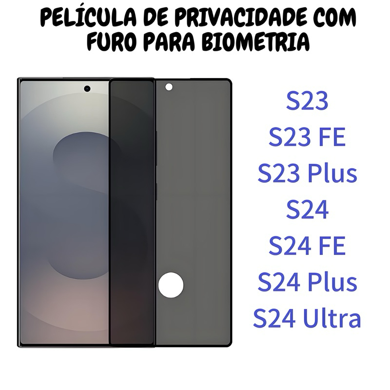 Película de vidro 3D Privacidade COM FURO Anti Spy Para Samsung Galaxy ...