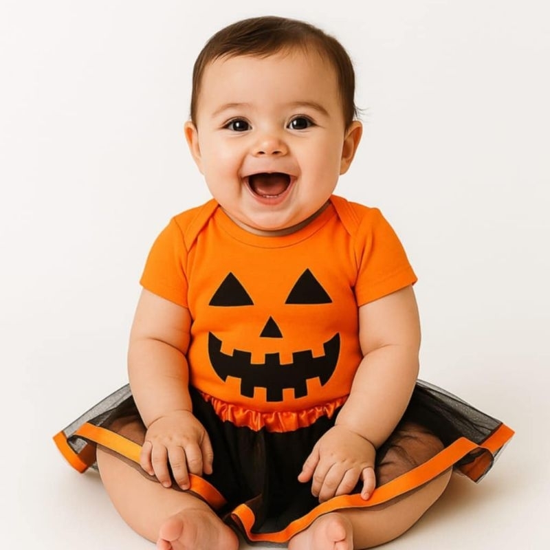 Imagem do produto Body Personagem Halloween Abobora Menino e Menina Com Capa Bebe Lindo Luxo Abobora Saia Tule