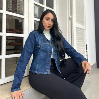 Jaqueta Jeans Feminina Escura Stone com Used
