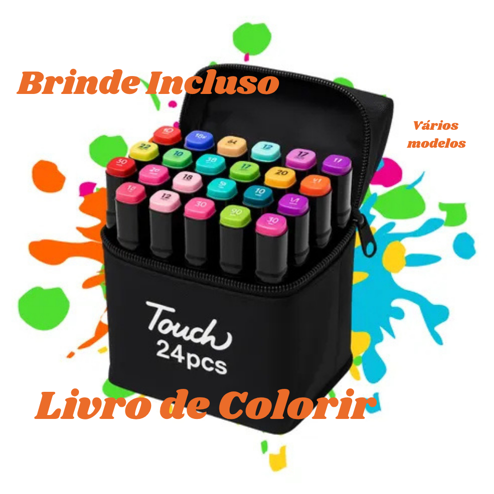 Canetinha de Colorir Ponta Dupla Desenhar Kit Com 24 Cores Vibrantes ...