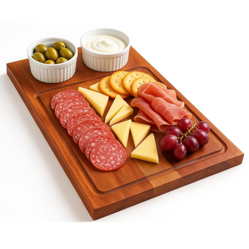 Tábua de Hambúrguer Petisco Churrasco Madeira 20x30cm com Molheira – Ideal para Servir Lanches e Churrascos