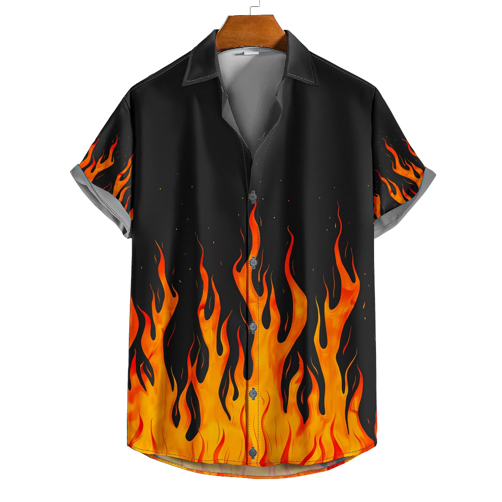 Camisa De Botão Preta Fogo