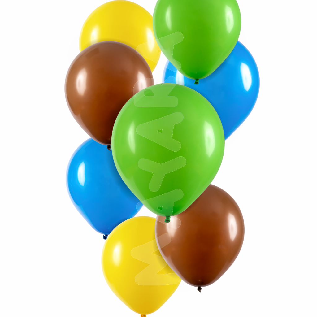 100 Balões - 8 Polegadas Bexigas 4 Cores Verde Citrus Amarelo Azul Celeste e Marrom em Oferta na Shopee