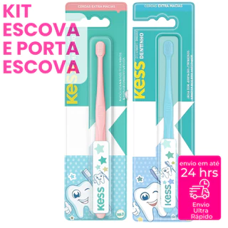 Kit Escova de Dentes e Porta Escova Infantil Bebê Extra Macia Confortável para Crianças Higiene Bucal em Oferta na Shopee