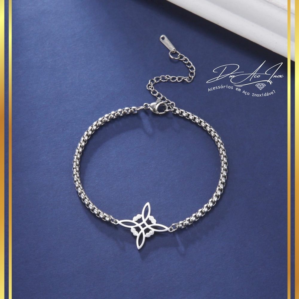 Pulseira Nó de Bruxa Celta Aço Inoxidável Wicca Dark Goth Artesanal
