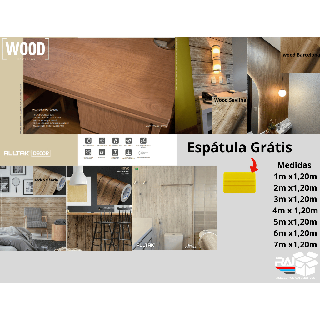 Papel adesivo de parede madeira , Alltak, vinil ,móvel, parede, mesa, autocolante, Espátula grátis