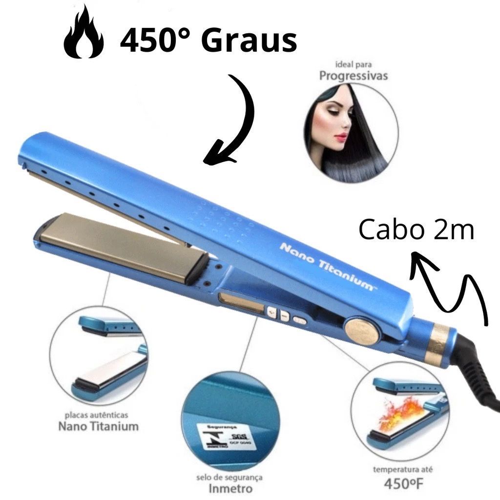 Chapinha Prancha Nano Titanium Profissional 450 Graus Alisadora ...