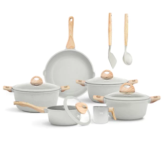 Jogo de Panelas 5 Peças Indução Gás Conjunto de Panelas Revestido em Cerâmica Granito Antiaderente Frigideira Caçarola