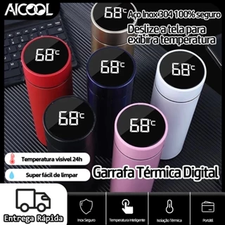 AICOOL Garrafa Térmica Em Aço Inox Com Termômetro Digital 500ml Led Estilo Moderno e Isolamento