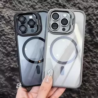 Capinha capa case magsafe + proteção lente câmera para iphone 11 12 13 14 15 16 pro plus promax